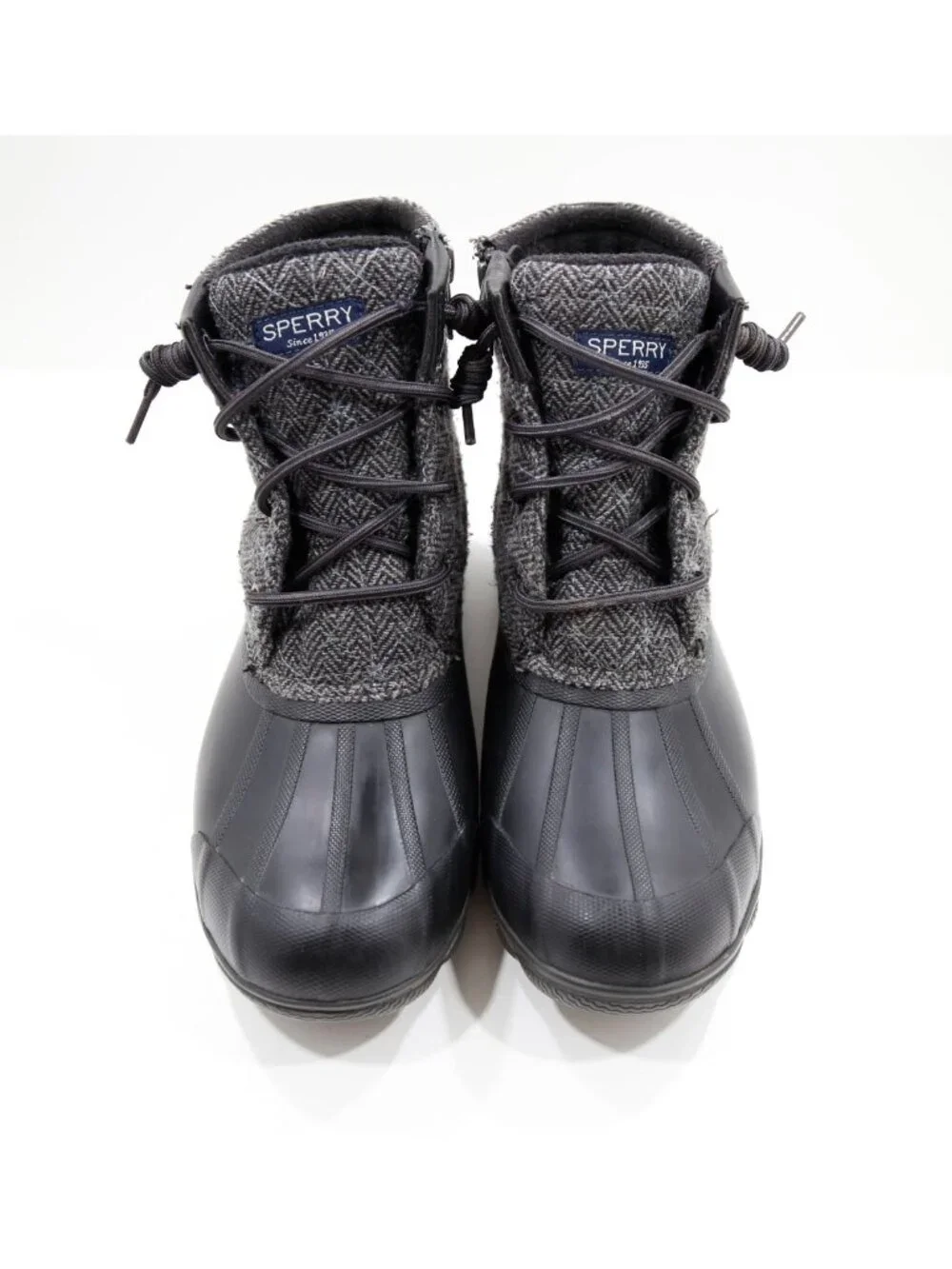 Sperry Saltwater Gray Wool & Black Rubber Waterproof Rain Duck Boots - Women's 7
